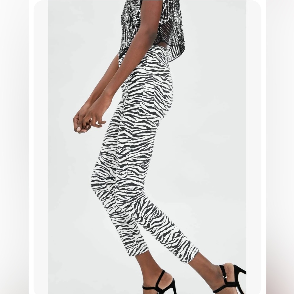 Zara trafaluc denim collection zebra 🔥 pants sz 6 nwt
